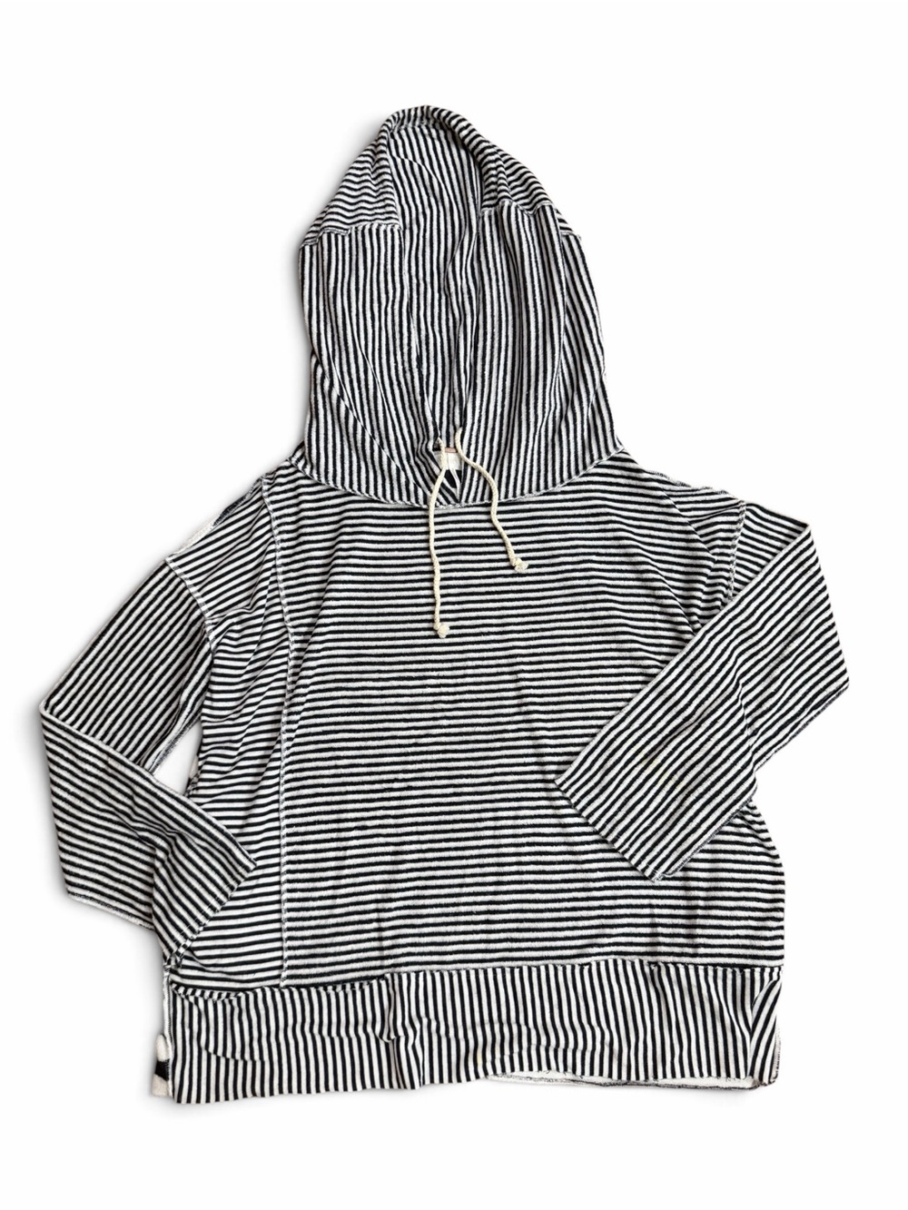 FREE PEOPLE Navy Striped Oversized Terrycloth Hoodie Size M